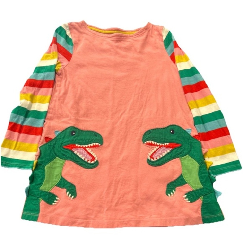 Girls Dino Tunic with Rainbow Striped Sleeves